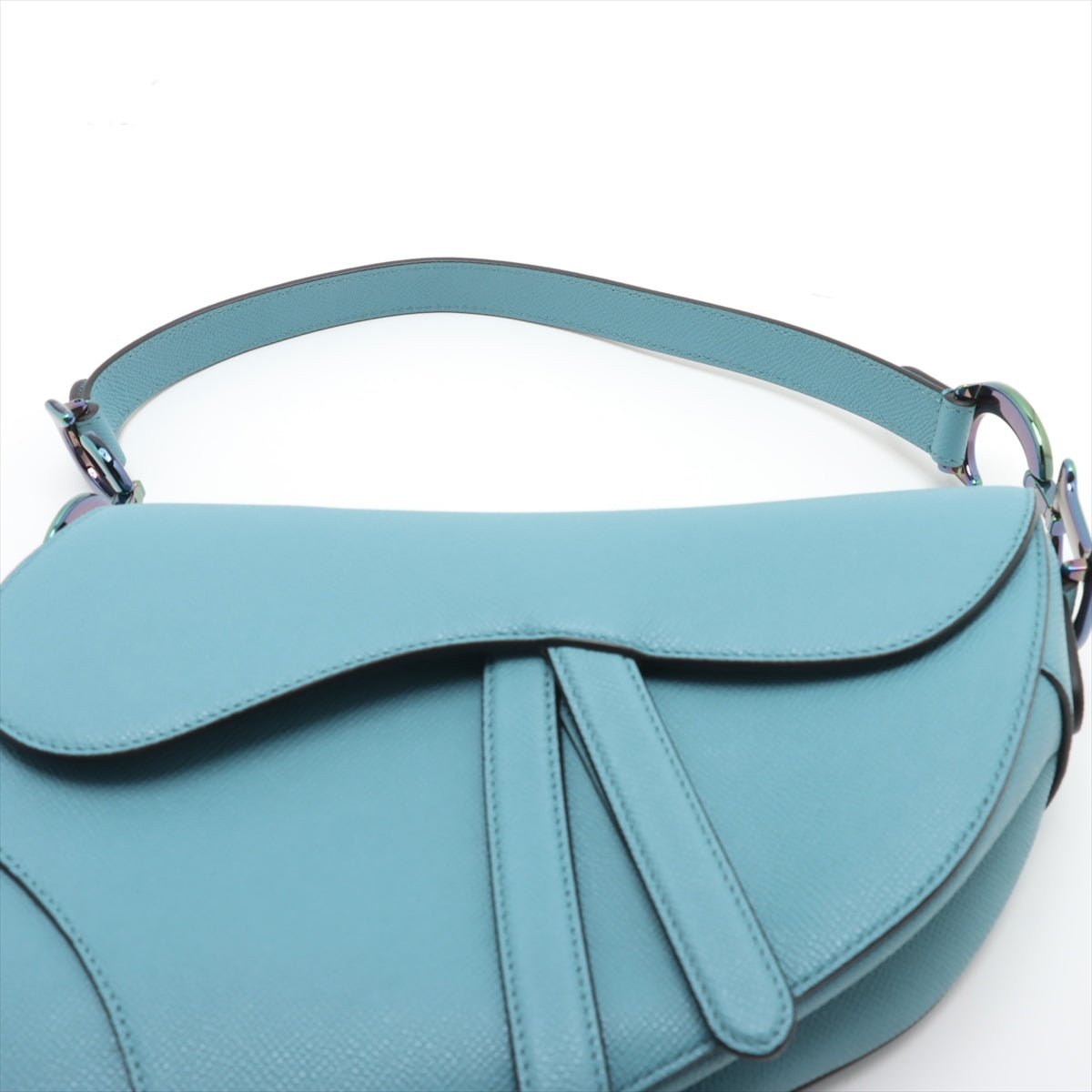 Second hand Dior Saddle Grained Calfskin Leather No Strap Handbag Blue - Tabita Bags