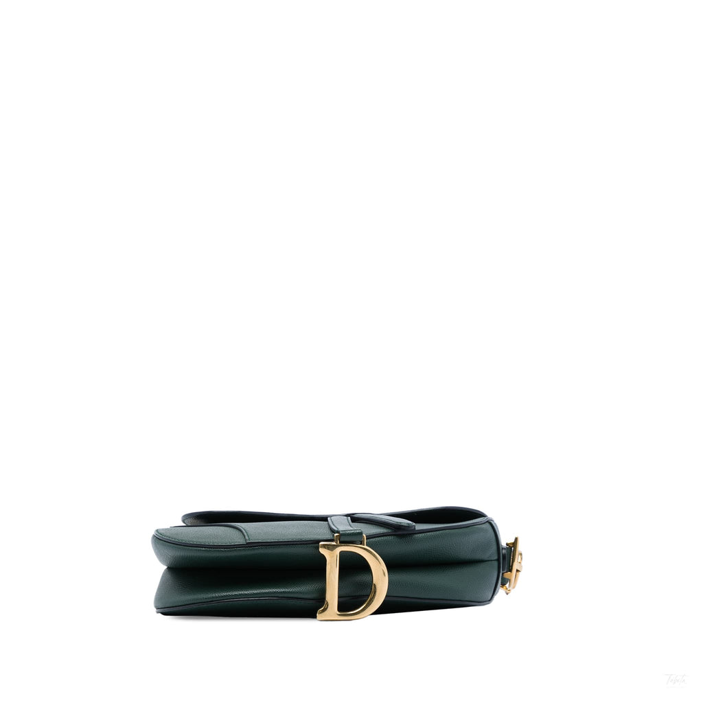 Second hand Dior Saddle Grained Calfskin Leather No Strap Handbag Green - Tabita Bags