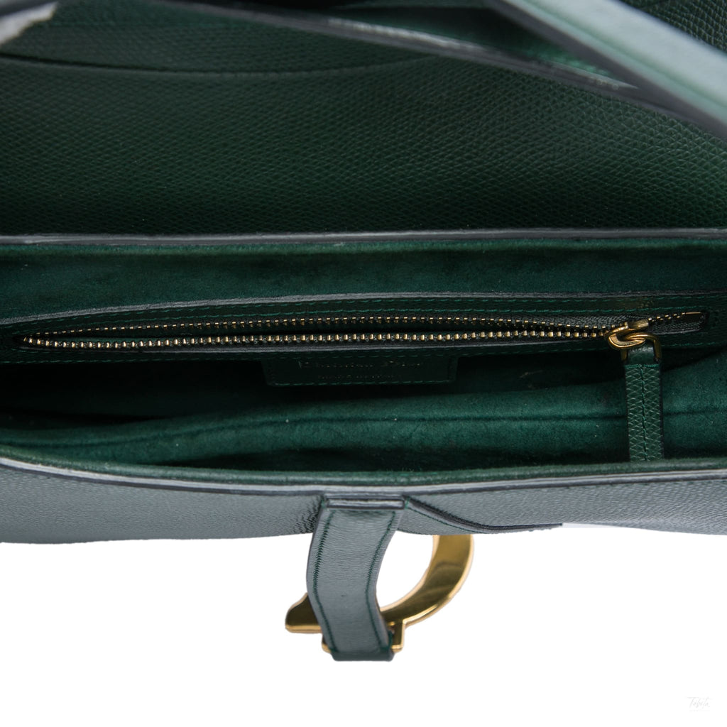 Second hand Dior Saddle Grained Calfskin Leather No Strap Handbag Green - Tabita Bags