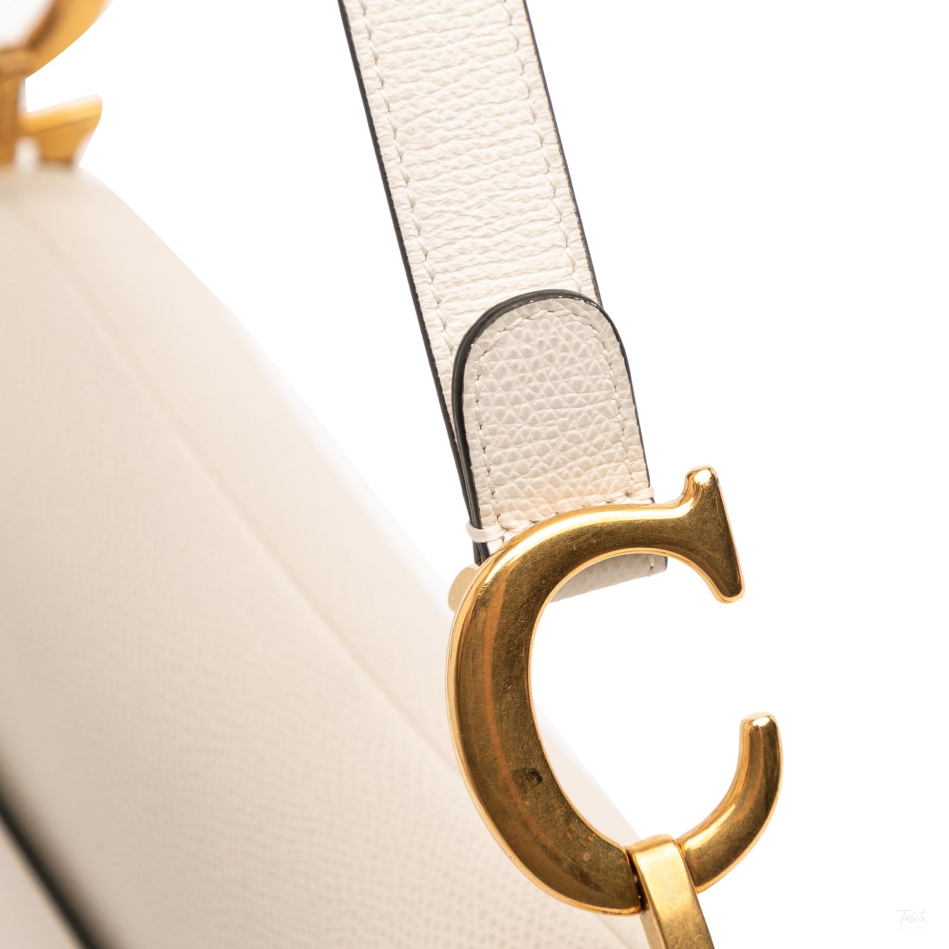 Second hand Dior Saddle Grained Calfskin Leather No Strap Handbag White - Tabita Bags