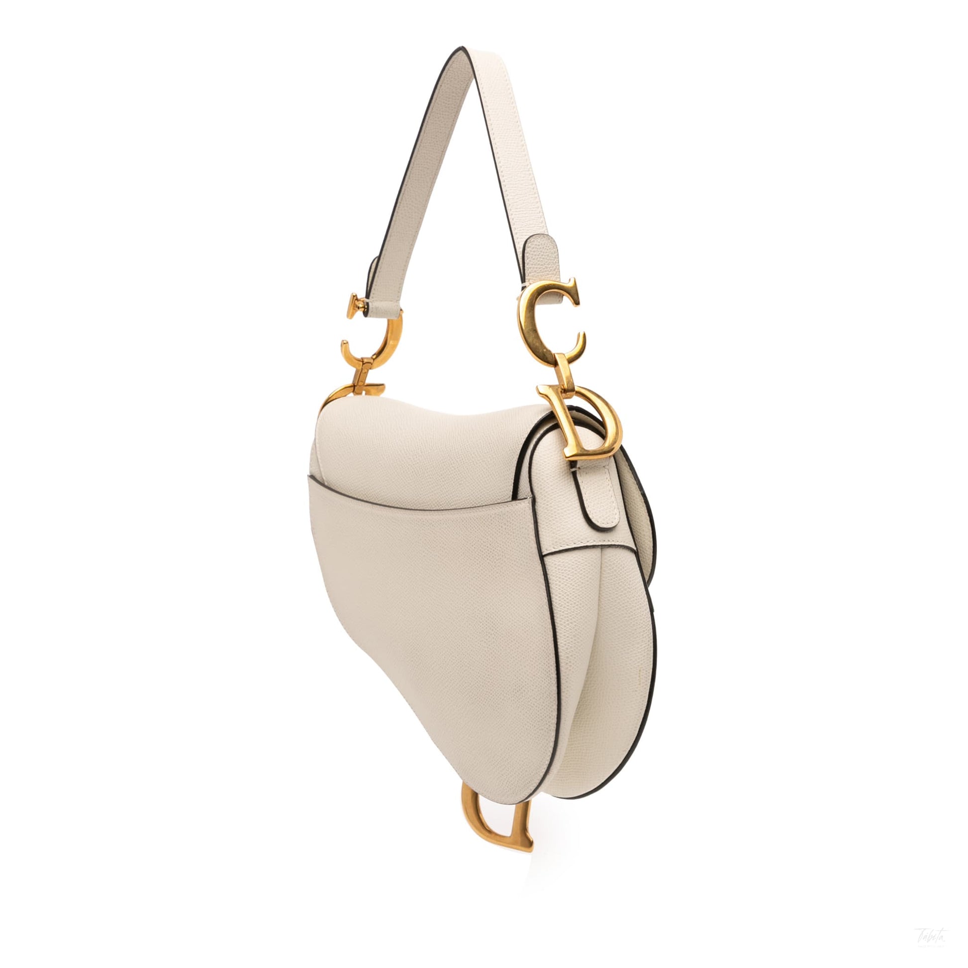 Second hand Dior Saddle Grained Calfskin Leather No Strap Handbag White - Tabita Bags
