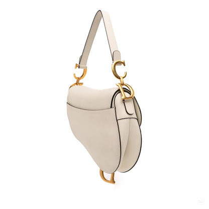Second hand Dior Saddle Grained Calfskin Leather No Strap Handbag White - Tabita Bags