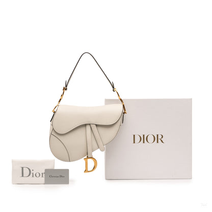 Second hand Dior Saddle Grained Calfskin Leather No Strap Handbag White - Tabita Bags