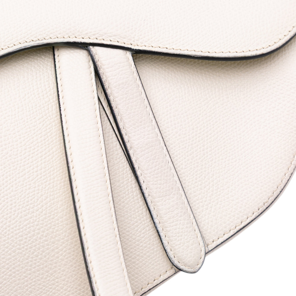 Second hand Dior Saddle Grained Calfskin Leather No Strap Handbag White - Tabita Bags