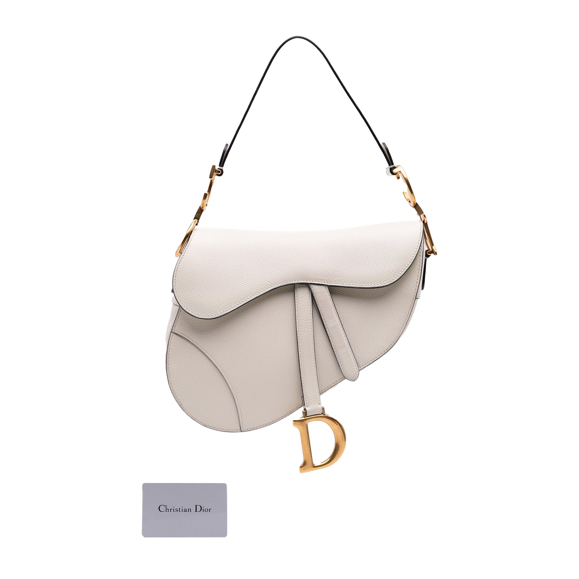 Second hand Dior Saddle Grained Calfskin Leather No Strap Handbag White - Tabita Bags