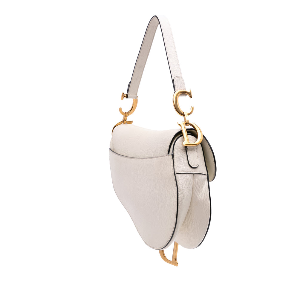 Second hand Dior Saddle Grained Calfskin Leather No Strap Handbag White - Tabita Bags