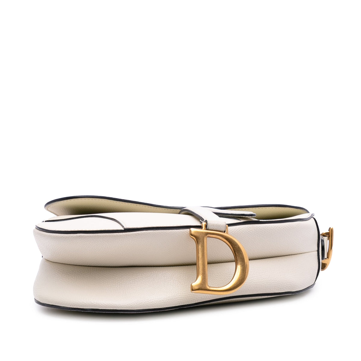 Second hand Dior Saddle Grained Calfskin Leather No Strap Handbag White - Tabita Bags
