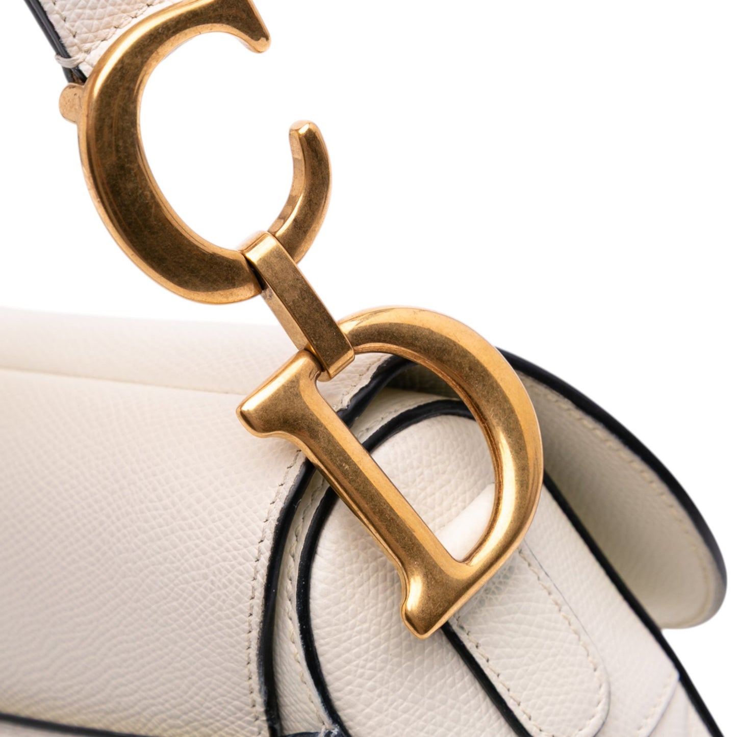 Second hand Dior Saddle Grained Calfskin Leather No Strap Handbag White - Tabita Bags
