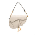 Second hand Dior Saddle Grained Calfskin Leather No Strap Handbag White - Tabita Bags