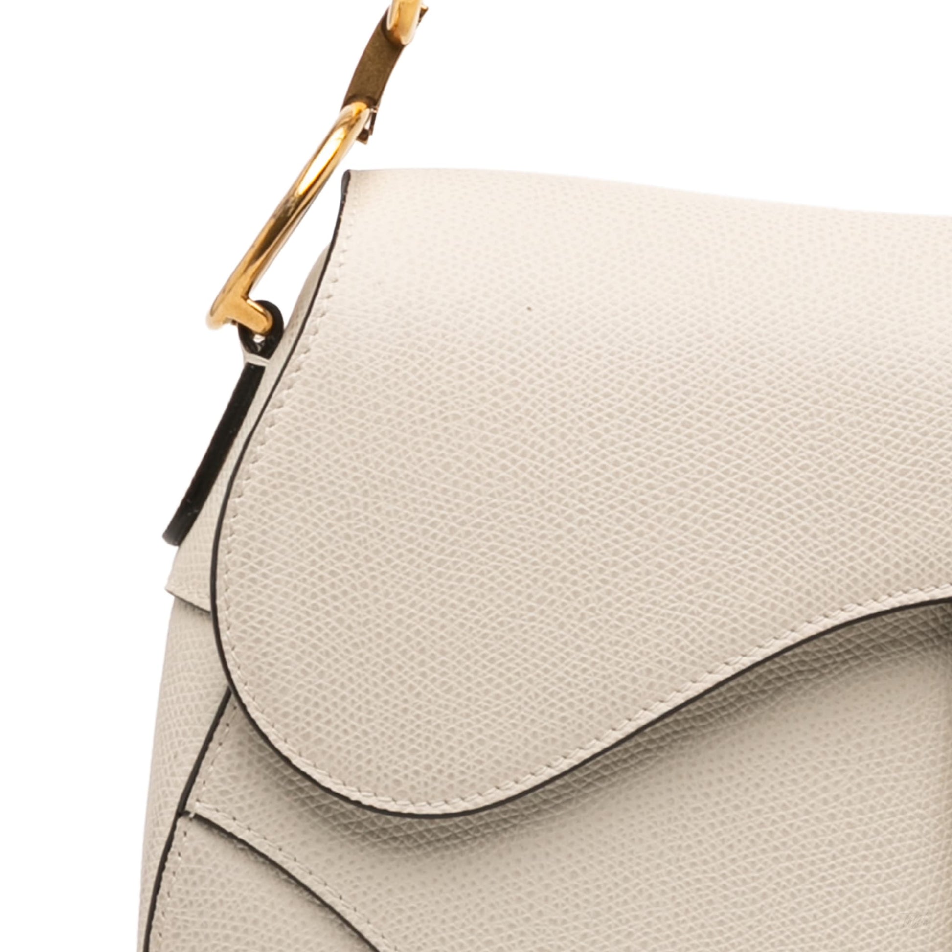 Second hand Dior Saddle Grained Calfskin Leather No Strap Handbag White - Tabita Bags