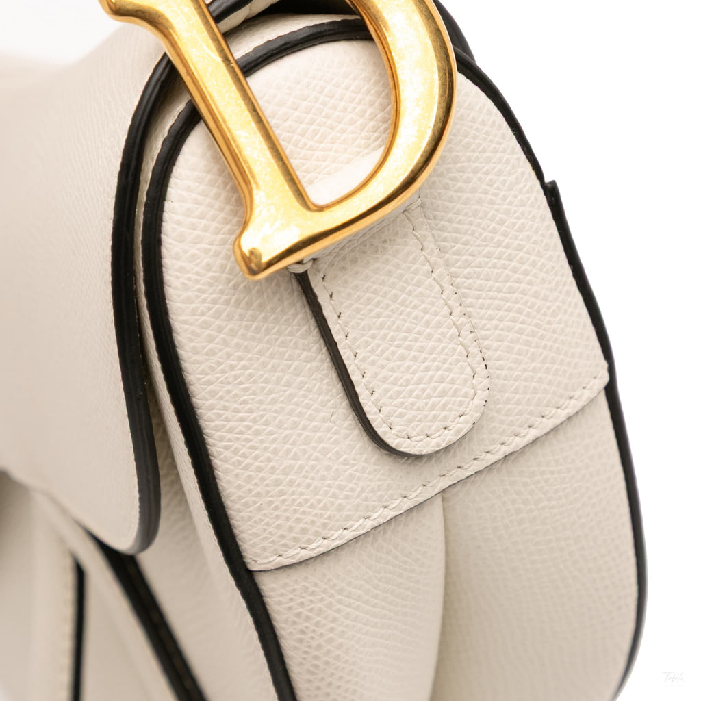 Second hand Dior Saddle Grained Calfskin Leather No Strap Handbag White - Tabita Bags