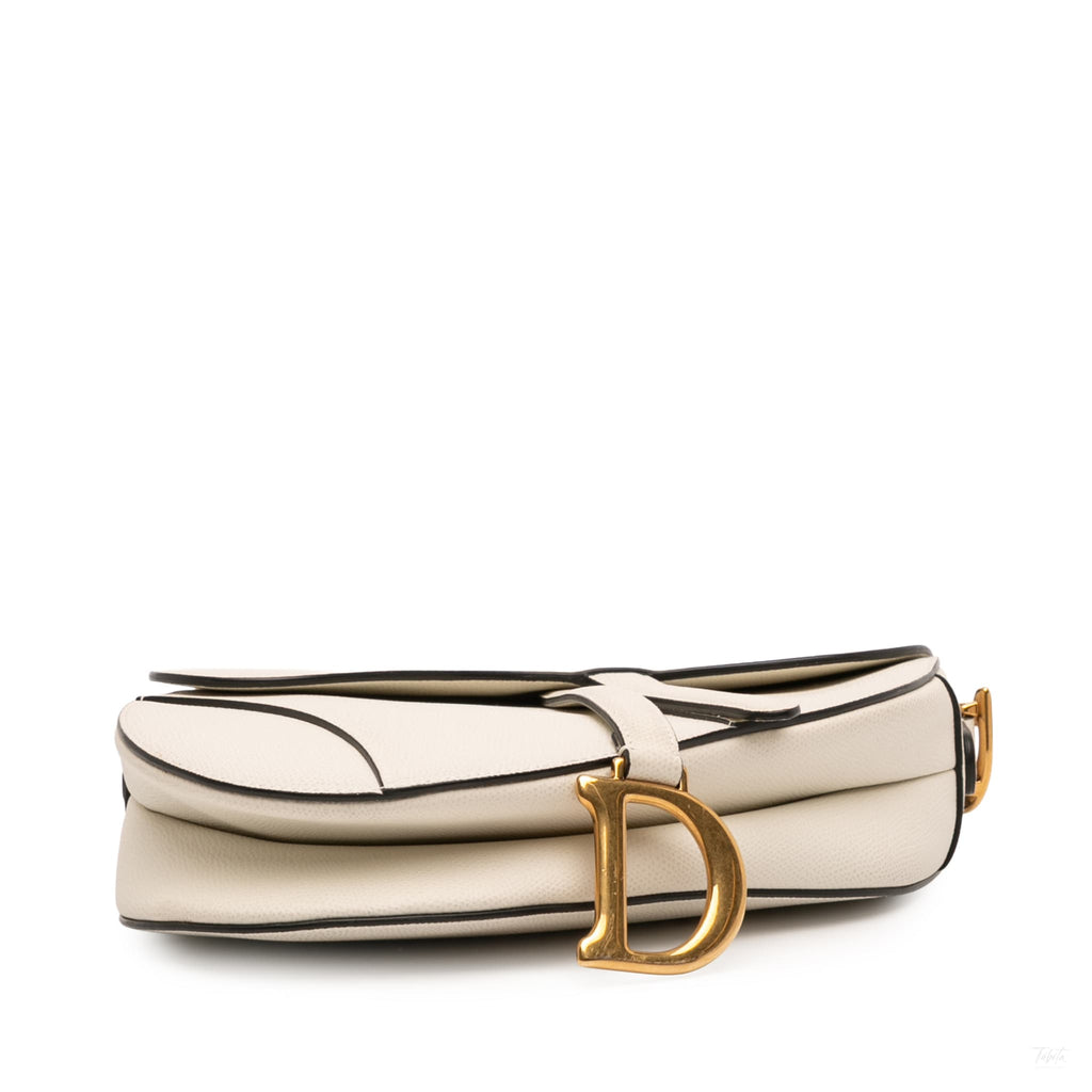 Second hand Dior Saddle Grained Calfskin Leather No Strap Handbag White - Tabita Bags