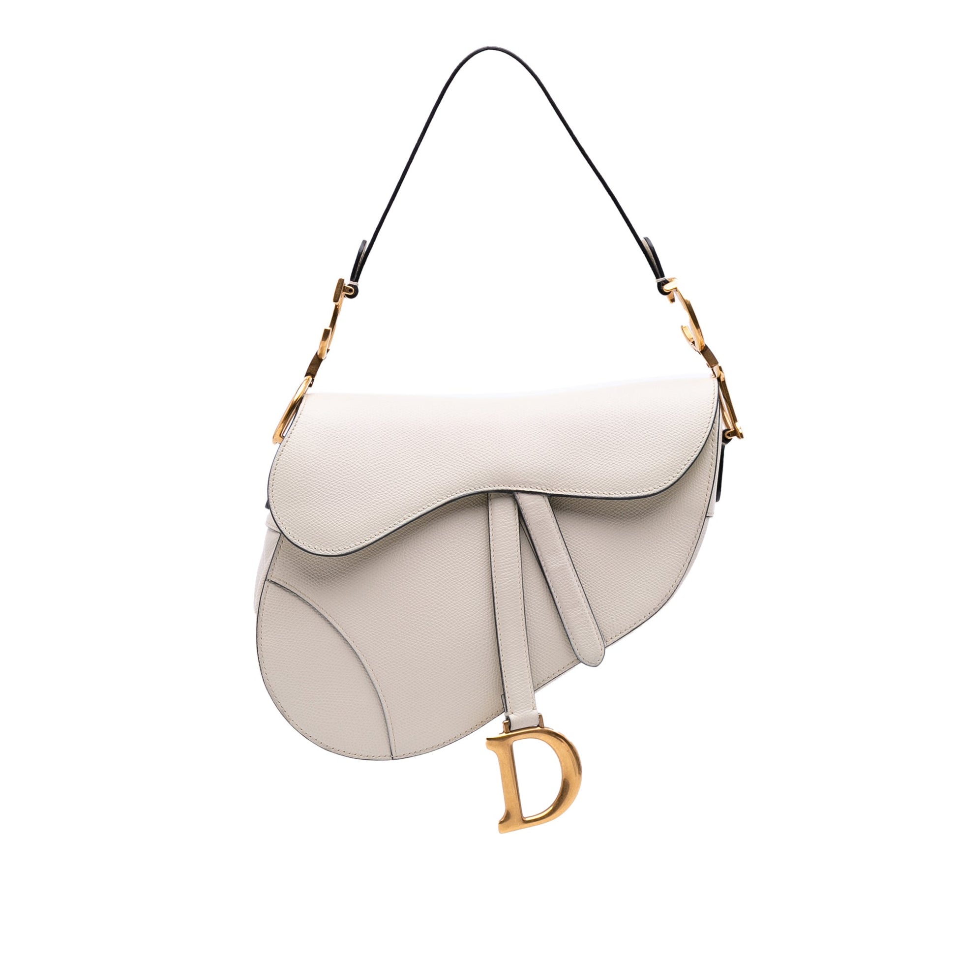 Second hand Dior Saddle Grained Calfskin Leather No Strap Handbag White - Tabita Bags