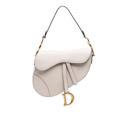 Second hand Dior Saddle Grained Calfskin Leather No Strap Handbag White - Tabita Bags