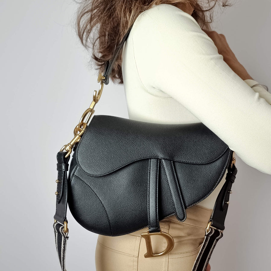 Second hand Dior Saddle Grained Calfskin Leather Saddle Handbag Black - Tabita Bags