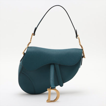 Second hand Dior Saddle Grained Calfskin Leather Saddle Handbag No Strap Blue - Tabita Bags