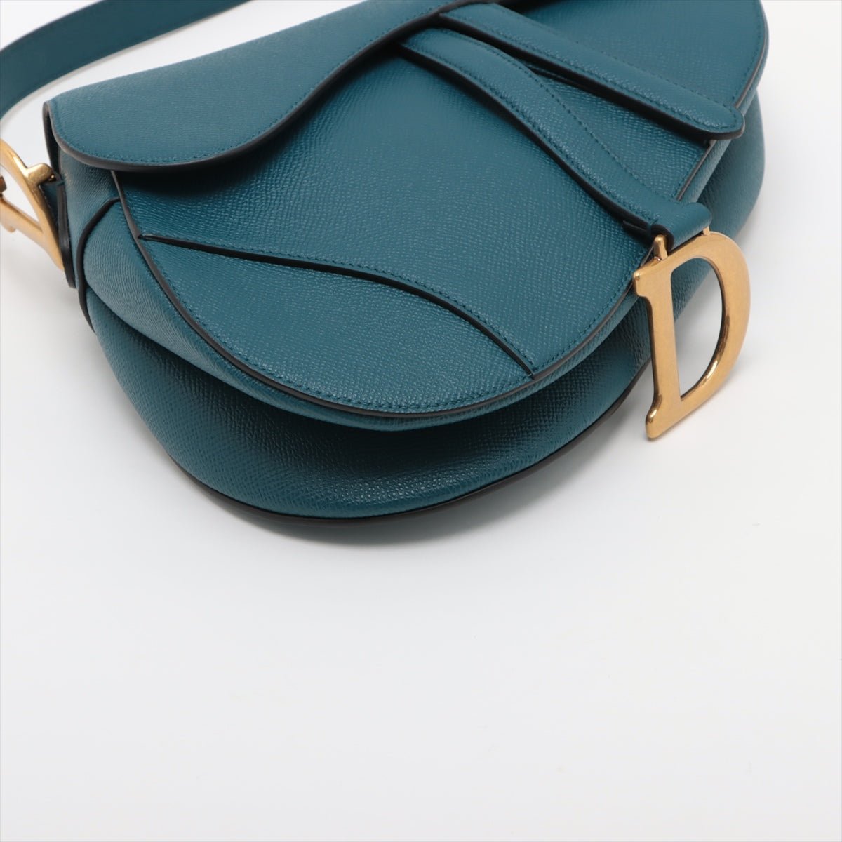 Second hand Dior Saddle Grained Calfskin Leather Saddle Handbag No Strap Blue - Tabita Bags