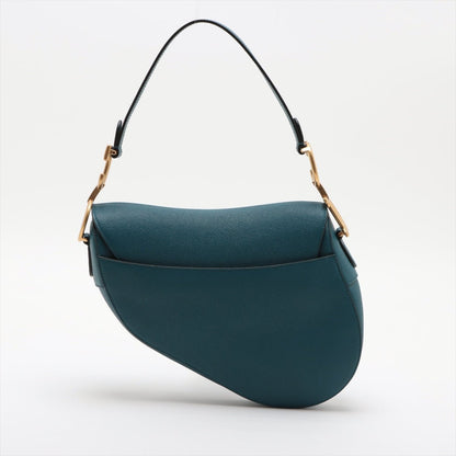 Second hand Dior Saddle Grained Calfskin Leather Saddle Handbag No Strap Blue - Tabita Bags