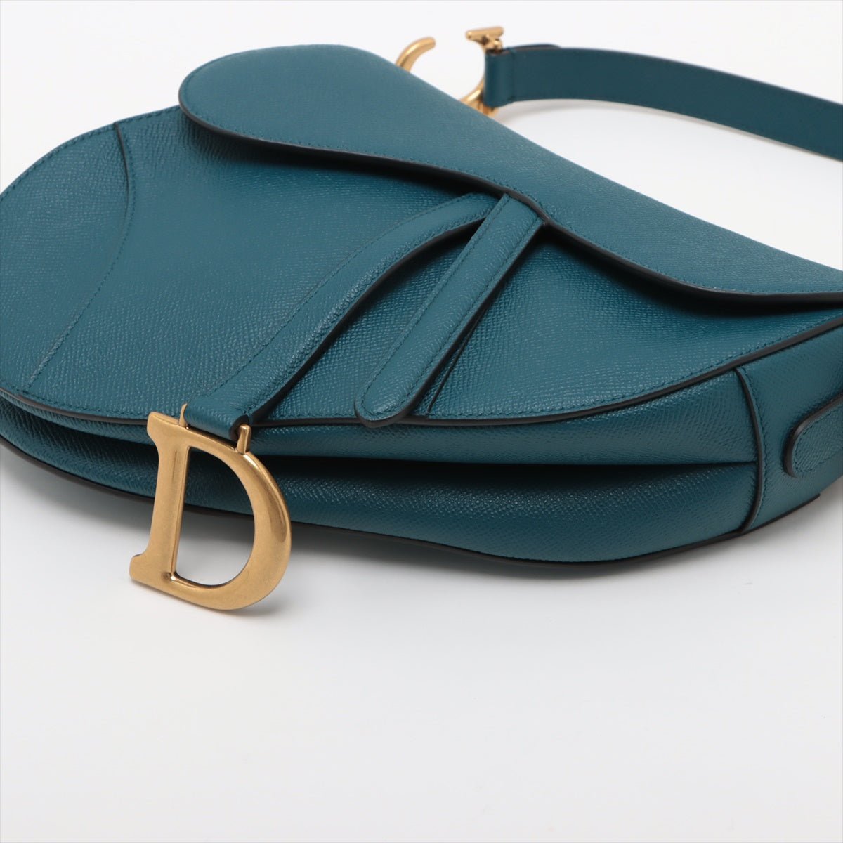 Second hand Dior Saddle Grained Calfskin Leather Saddle Handbag No Strap Blue - Tabita Bags