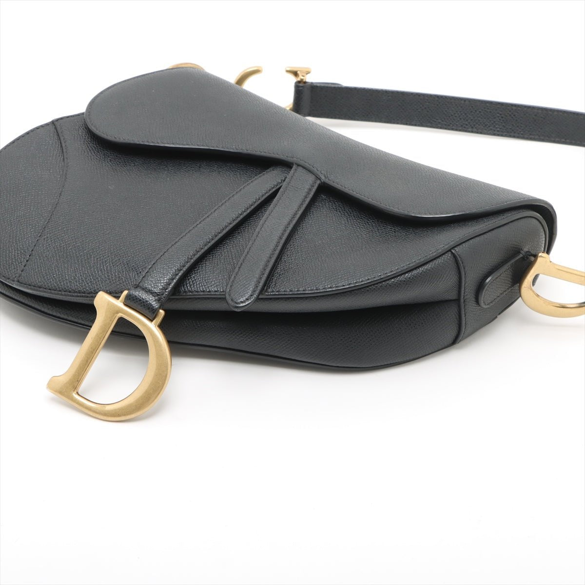 Second hand Dior Saddle Grained Calfskin Leather with Strap Handbag Black - Tabita Bags