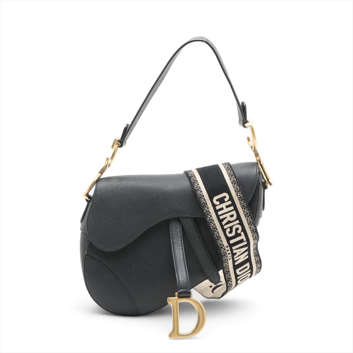 Second hand Dior Saddle Grained Calfskin Leather with Strap Handbag Black - Tabita Bags
