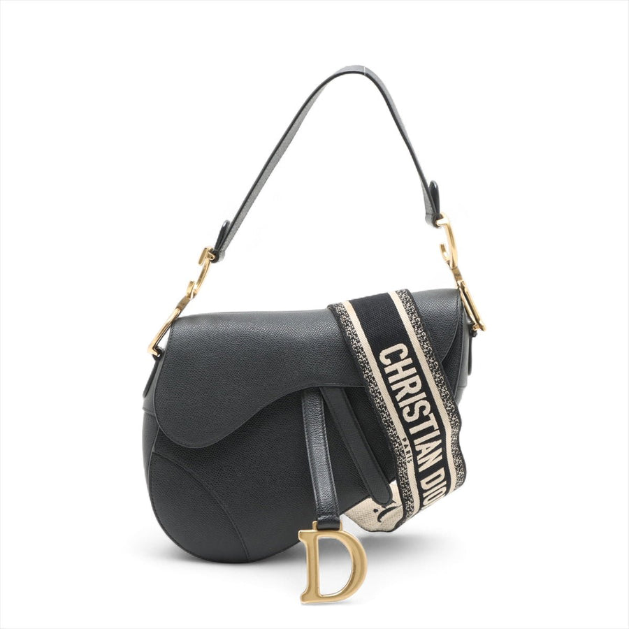 Second hand Dior Saddle Grained Calfskin Leather with Strap Handbag Black - Tabita Bags