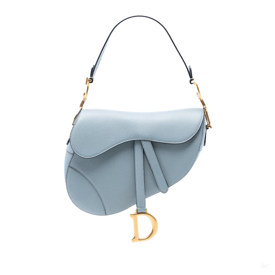 Second hand Dior Saddle Grained Calfskin Leather with strap Handbag Blue - Tabita Bags
