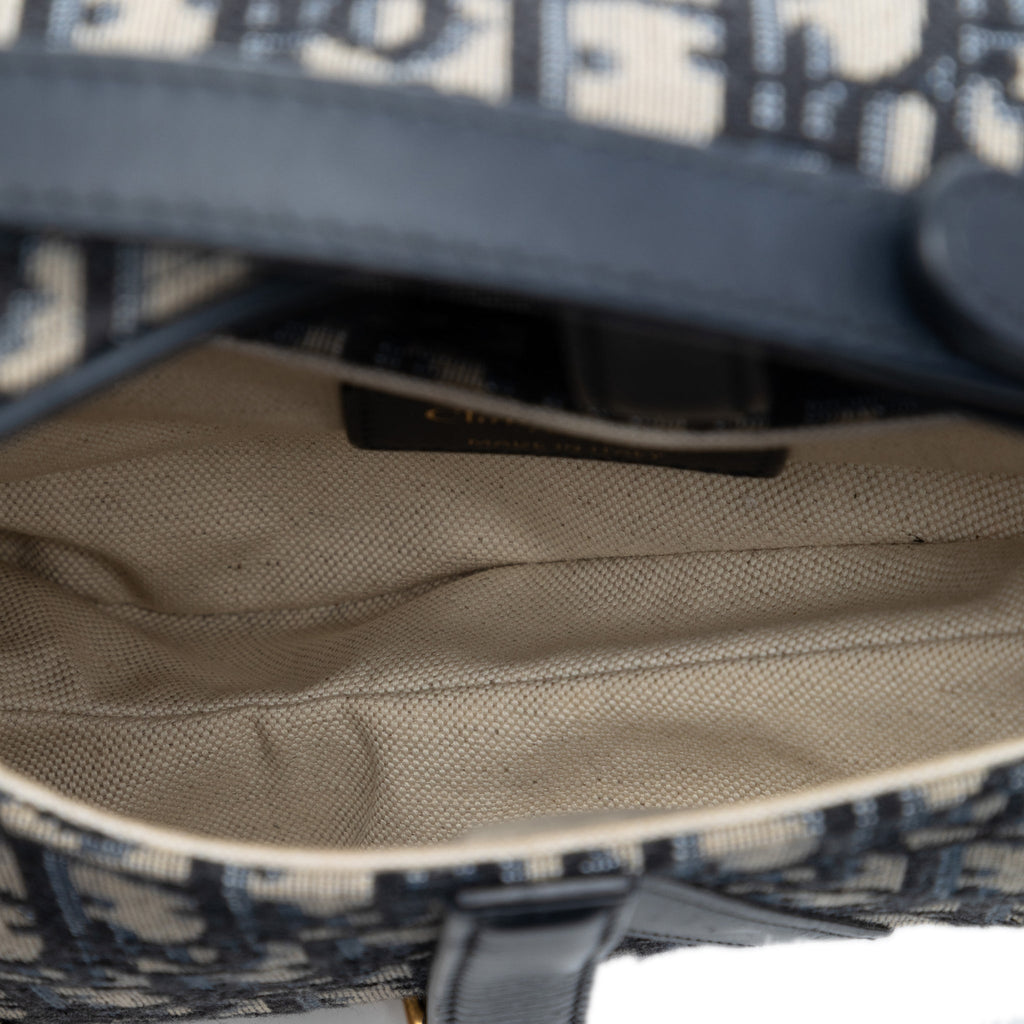 Second hand Dior Saddle Mini Canvas Embroidery Shoulder Bag Blue - Tabita Bags
