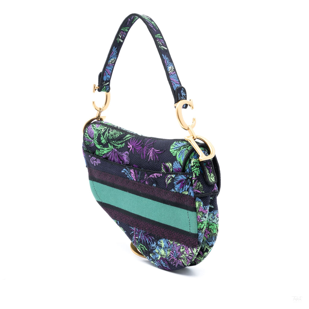 Second hand Dior Saddle Mini Canvas Embroidery Shoulder Bag Blue - Tabita Bags