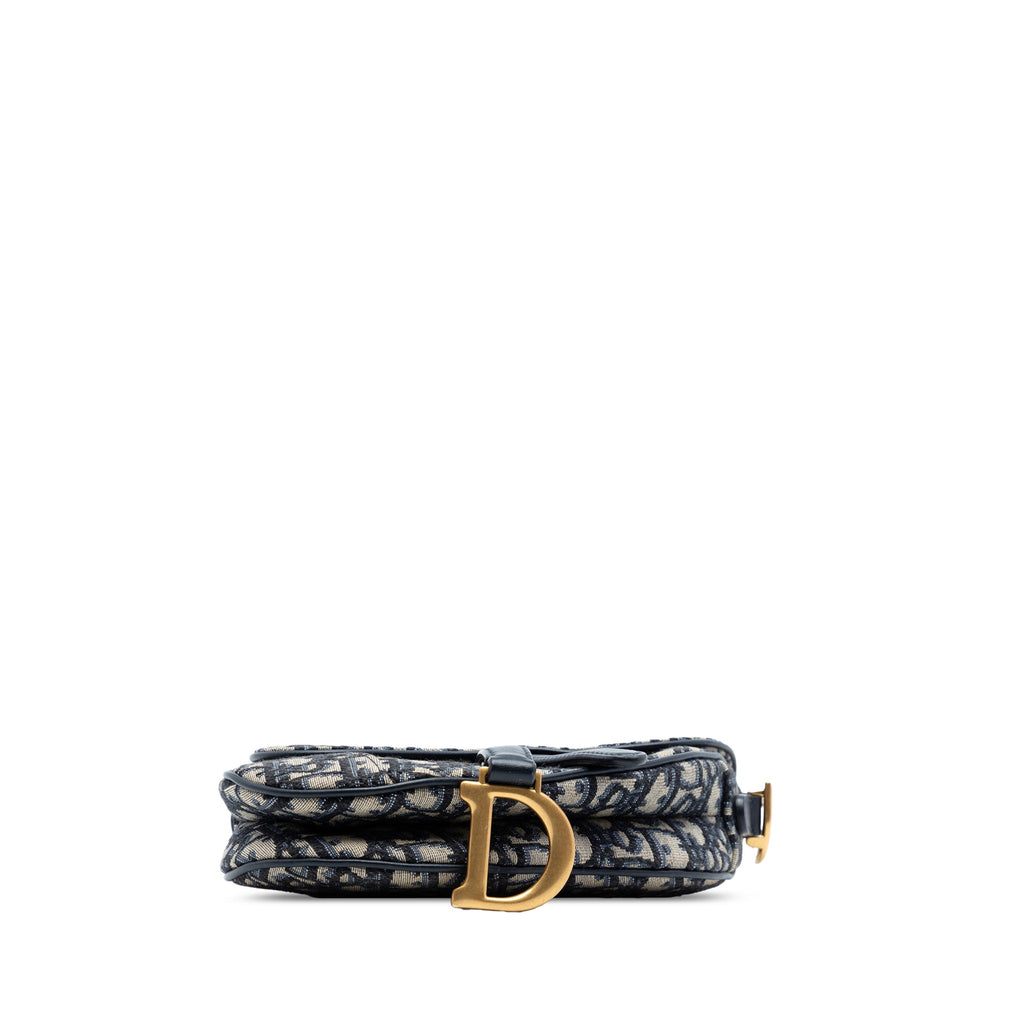 Second hand Dior Saddle Mini Canvas Embroidery Shoulder Bag Blue - Tabita Bags