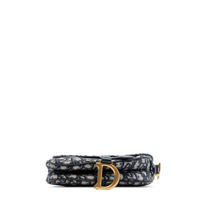 Second hand Dior Saddle Mini Canvas Embroidery Shoulder Bag Blue - Tabita Bags