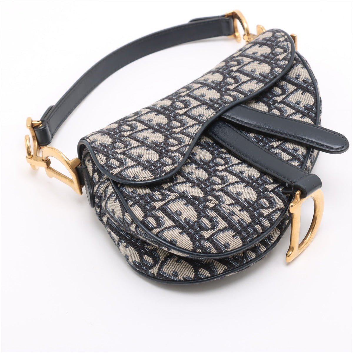 Second hand Dior Saddle Mini Canvas Embroidery Shoulder Bag Blue - Tabita Bags