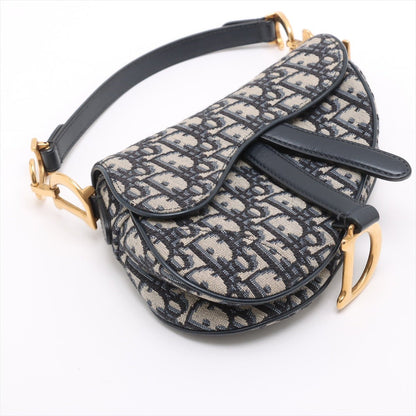 Second hand Dior Saddle Mini Canvas Embroidery Shoulder Bag Blue - Tabita Bags