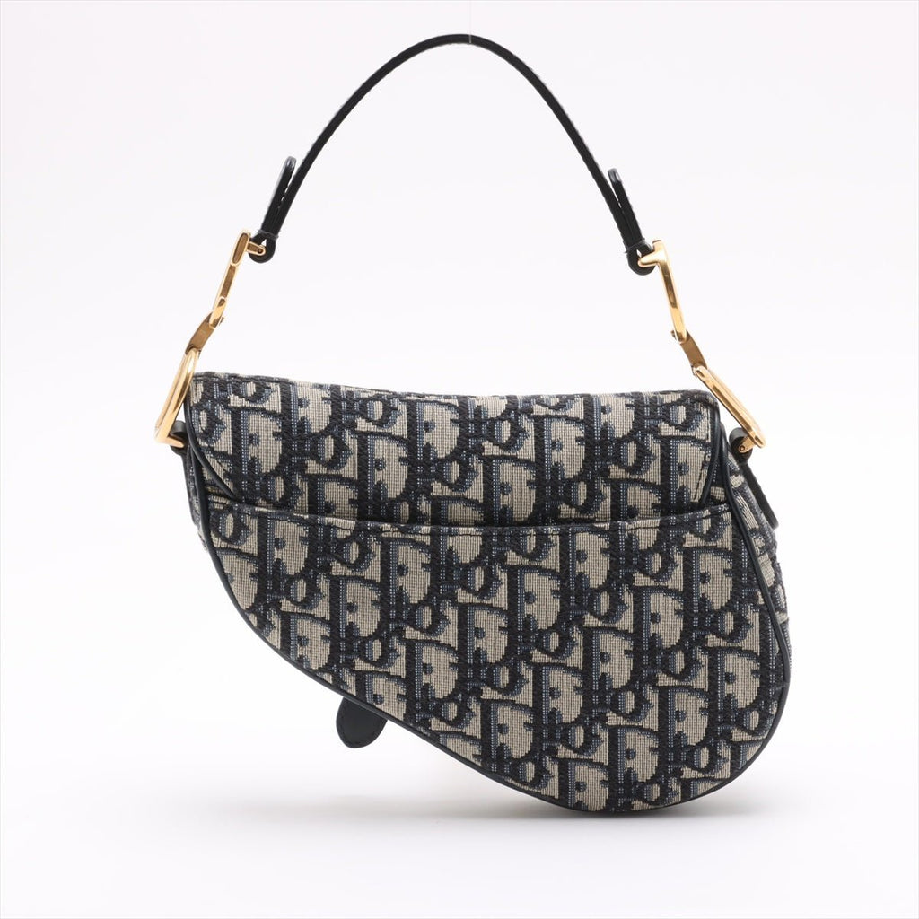 Second hand Dior Saddle Mini Canvas Embroidery Shoulder Bag Blue - Tabita Bags