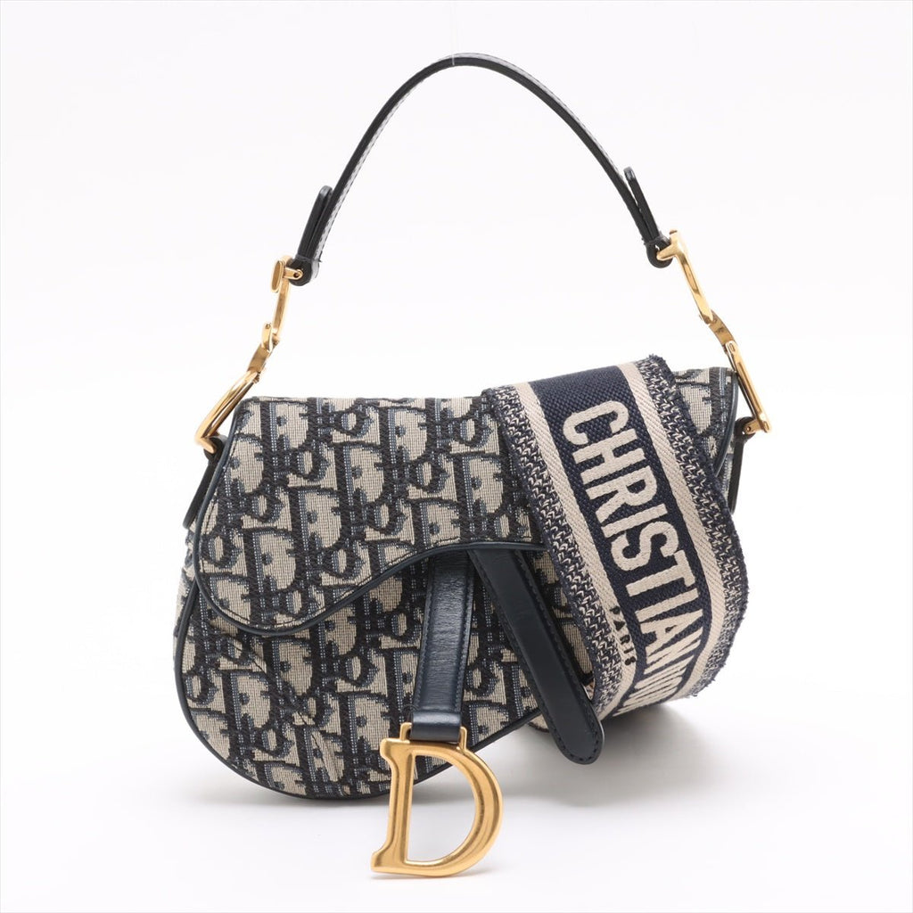 Second hand Dior Saddle Mini Canvas Embroidery Shoulder Bag Blue - Tabita Bags