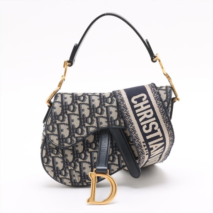 Second hand Dior Saddle Mini Canvas Embroidery Shoulder Bag Blue - Tabita Bags