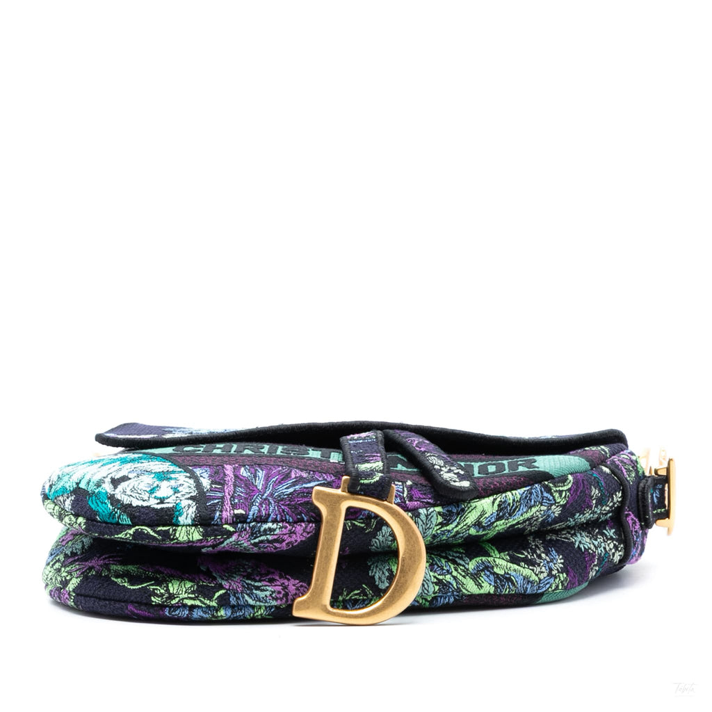 Second hand Dior Saddle Mini Canvas Embroidery Shoulder Bag Blue - Tabita Bags