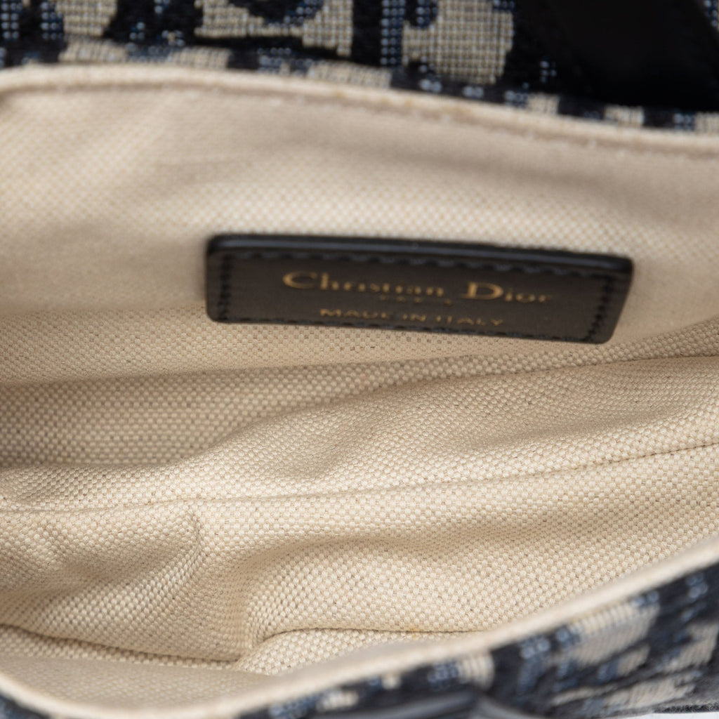 Second hand Dior Saddle Mini Canvas Embroidery Shoulder Bag Oblique Blue - Tabita Bags
