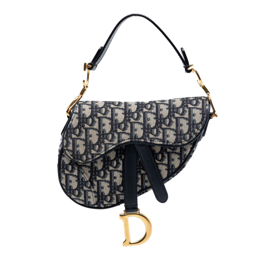 Second hand Dior Saddle Mini Canvas Embroidery Shoulder Bag Oblique Blue - Tabita Bags