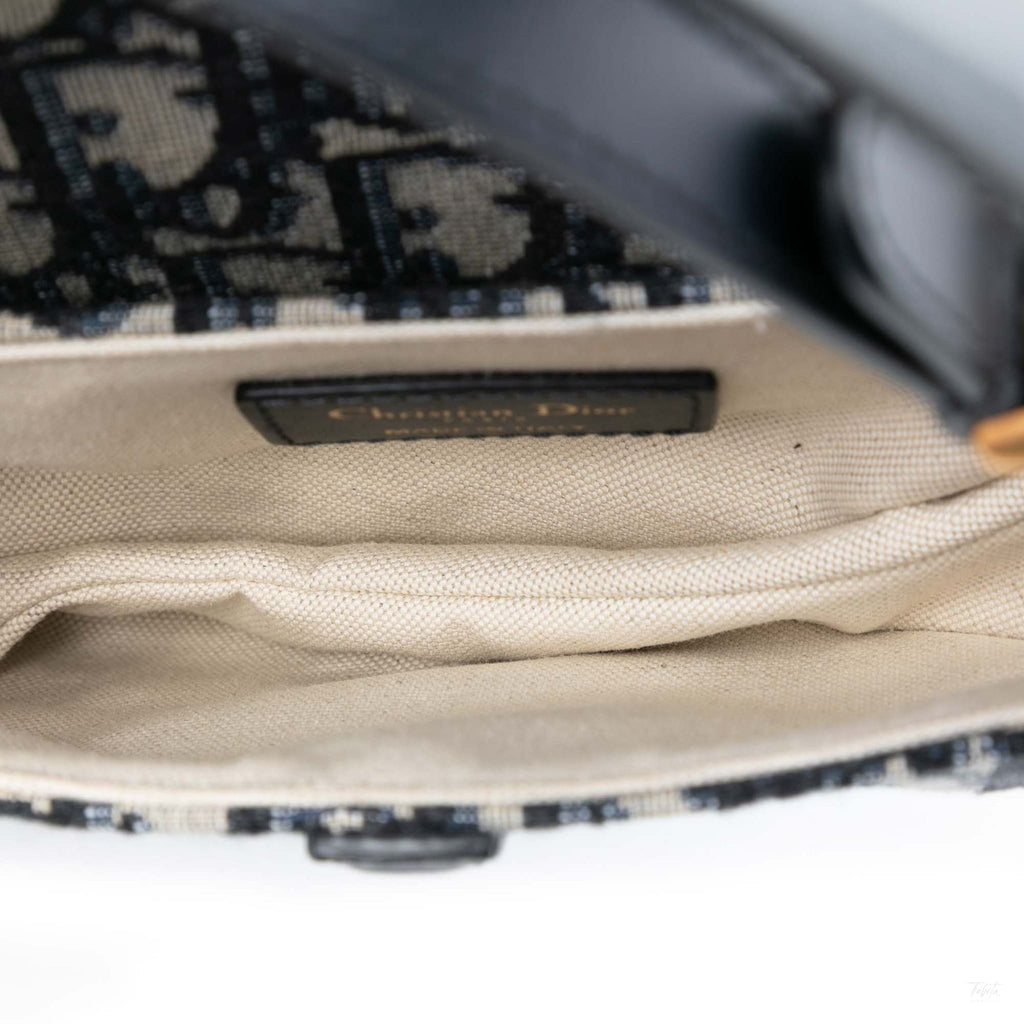 Second hand Dior Saddle Mini Canvas Embroidery Shoulder Bag Oblique Blue - Tabita Bags