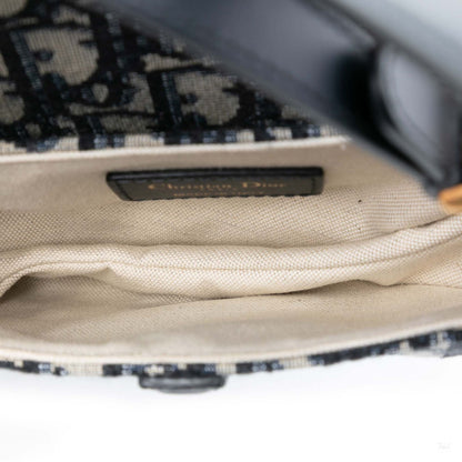 Second hand Dior Saddle Mini Canvas Embroidery Shoulder Bag Oblique Blue - Tabita Bags