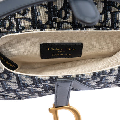 Second hand Dior Saddle Mini Canvas Embroidery Shoulder Bag Oblique Blue - Tabita Bags