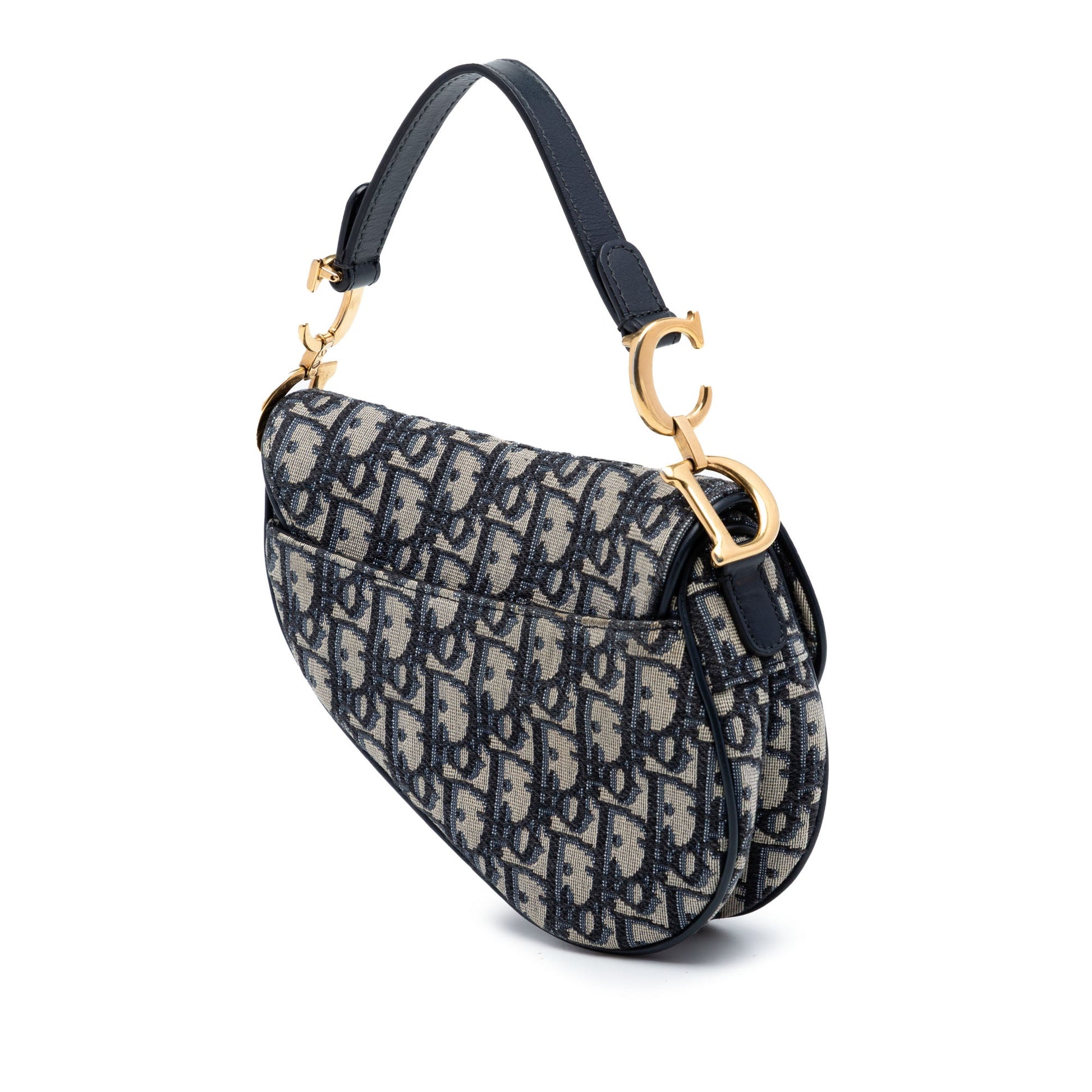 Second hand Dior Saddle Mini Canvas Embroidery Shoulder Bag Oblique Blue - Tabita Bags