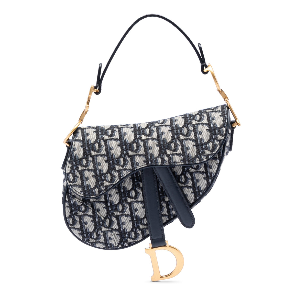 Second hand Dior Saddle Mini Canvas Embroidery Shoulder Bag Oblique Blue - Tabita Bags