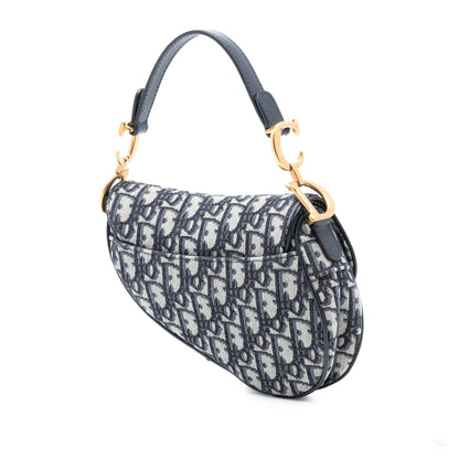 Second hand Dior Saddle Mini Canvas Embroidery Shoulder Bag Oblique Blue - Tabita Bags
