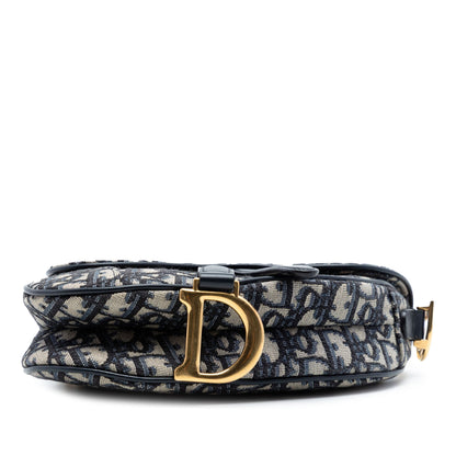 Second hand Dior Saddle Mini Canvas Embroidery Shoulder Bag Oblique Blue - Tabita Bags
