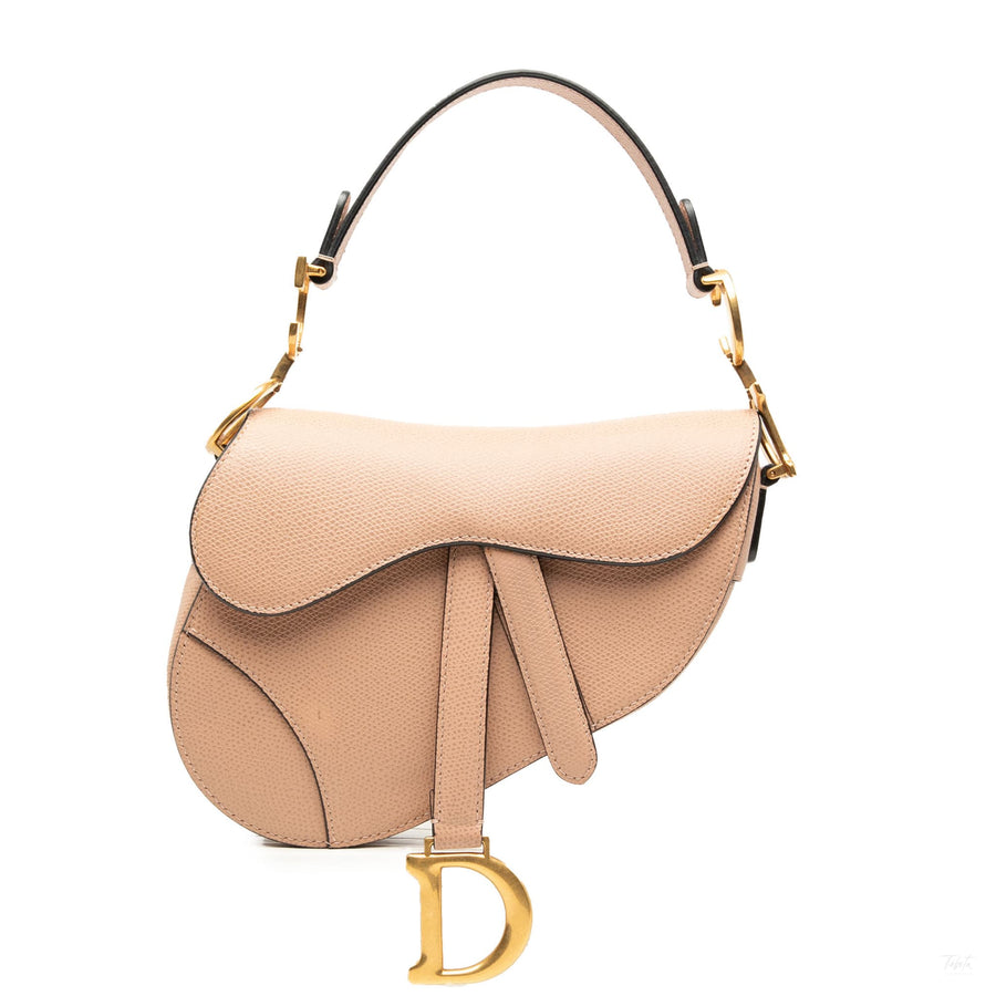 Second hand Dior Saddle Mini Grained Calfskin Leather No Strap Handbag Beige - Tabita Bags