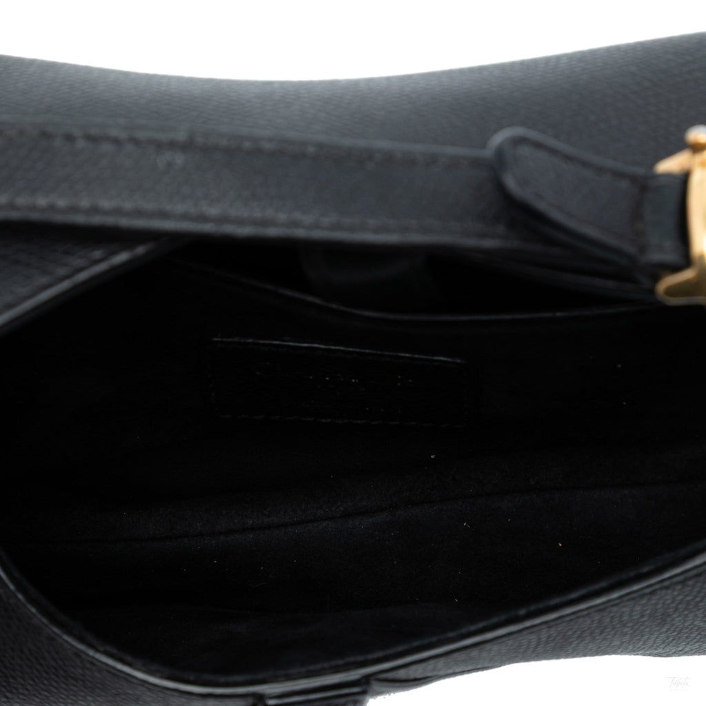 Second hand Dior Saddle Mini Grained Calfskin Leather No Strap Handbag Black - Tabita Bags