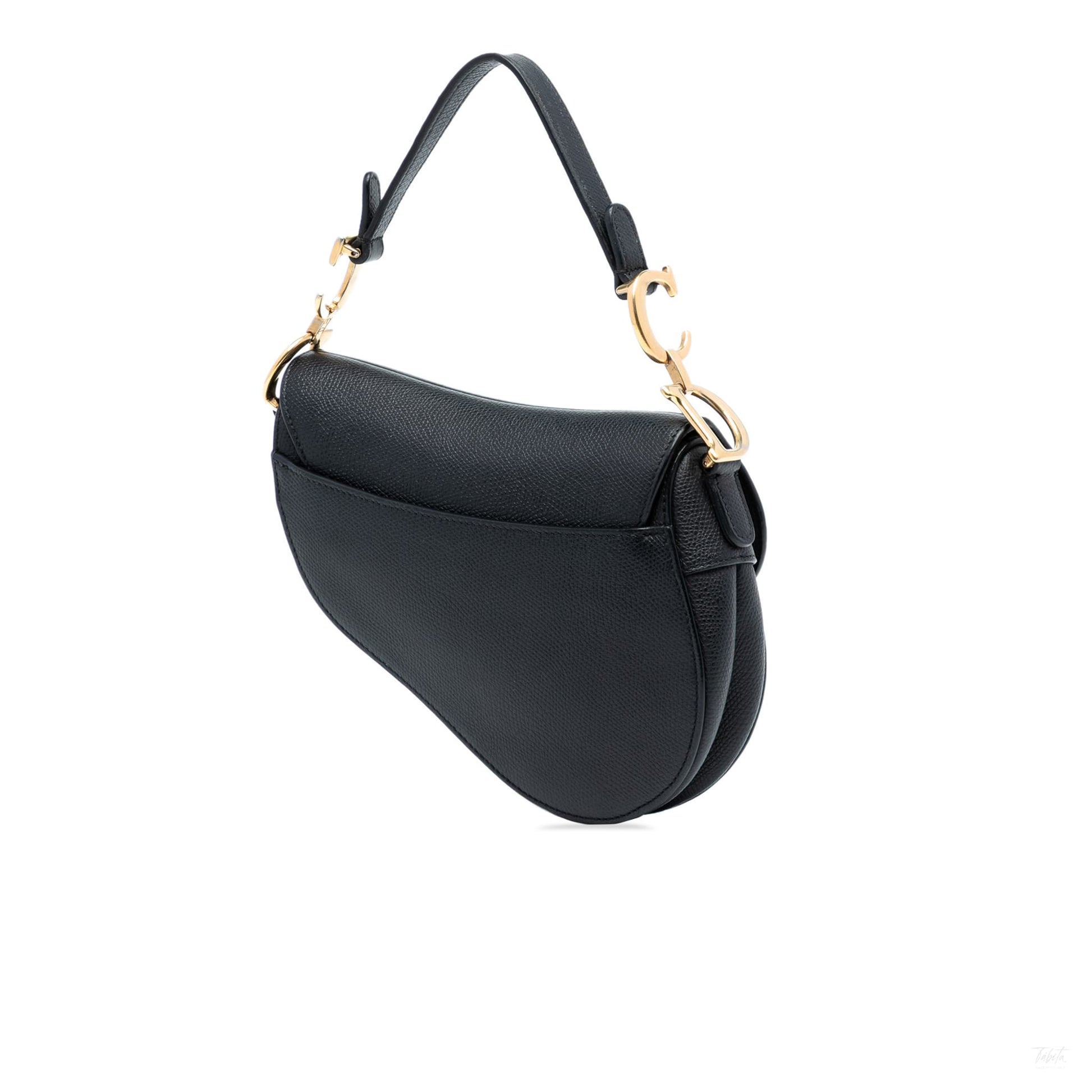 Second hand Dior Saddle Mini Grained Calfskin Leather No Strap Handbag Black - Tabita Bags