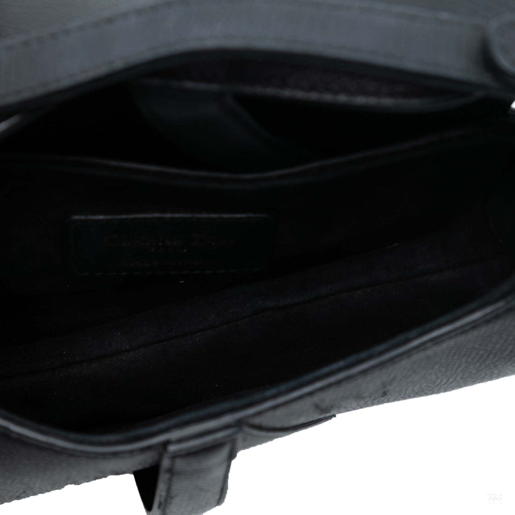 Second hand Dior Saddle Mini Grained Calfskin Leather No Strap Handbag Black - Tabita Bags